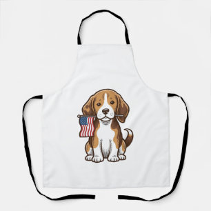 Vintage Beagle Puppy American Flag Shirt Design_1 Apron