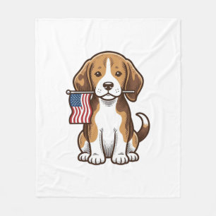 Vintage Beagle Puppy American Flag Shirt Design_1 Fleece Blanket