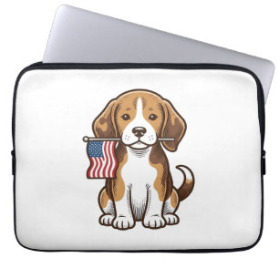 Vintage Beagle Puppy American Flag Shirt Design_1 Laptop Sleeve