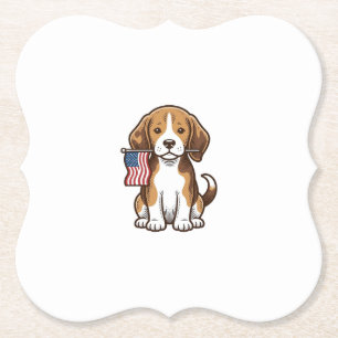 Vintage Beagle Puppy American Flag Shirt Design_1 Paper Coaster