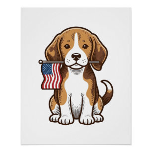 Vintage Beagle Puppy American Flag Shirt Design_1 Poster