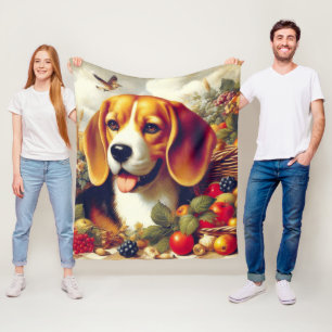 Vintage Beagle Puppy Painting Fleece Blanket