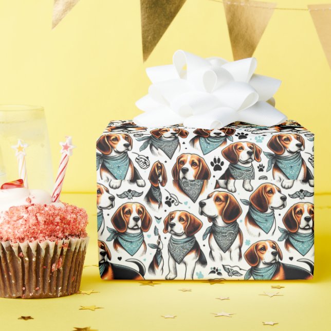 Vintage Beagle Puppy Seamless Wrapping Paper (Birthday Party)