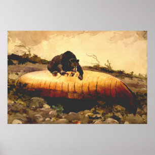 Vintage Bear and Canoe Winslow Homer 1895 Poster