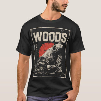 Vintage Bear and Cub in Forest | Black Red White T-Shirt