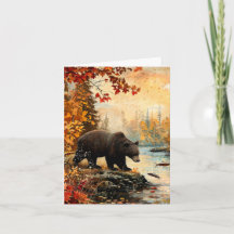 Vintage Bear at Creek Autumn Foliage Vert Blank