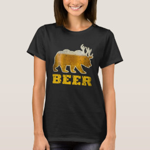 Vintage Bear Deer  Retro Drinking Beer T-Shirt