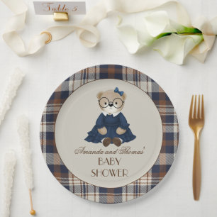 Vintage Bear Girl Baby Shower  Paper Plate