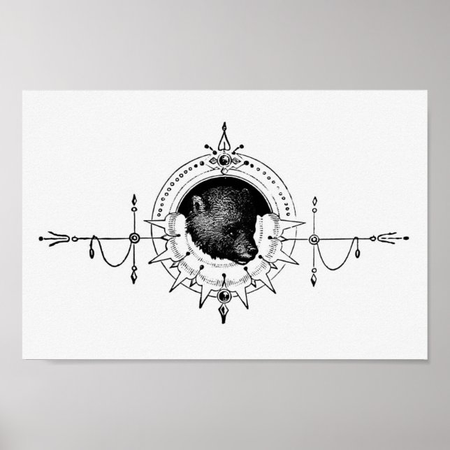 Vintage Bear Illustration Poster (Front)