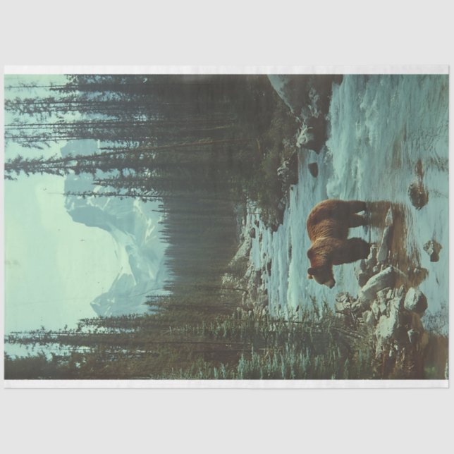 Vintage Bear in a Stream Decoupage Tissue Paper (Front)