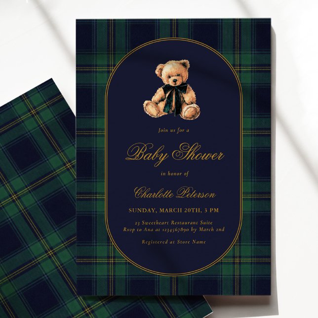 Vintage Bear Plaid Baby Shower Invitation (Creator Uploaded)