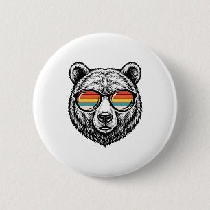 Vintage Bear Sunglasses Vector Graphic Design_1 6 Cm Round Badge
