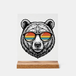 Vintage Bear Sunglasses Vector Graphic Design_1 Acrylic Sign