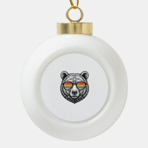 Vintage Bear Sunglasses Vector Graphic Design_1 Ceramic Ball Christmas Ornament