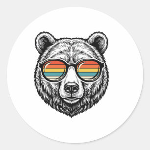 Vintage Bear Sunglasses Vector Graphic Design_1 Classic Round Sticker