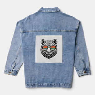 Vintage Bear Sunglasses Vector Graphic Design_1 Denim Jacket