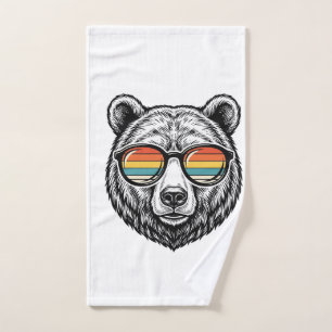Vintage Bear Sunglasses Vector Graphic Design_1 Hand Towel