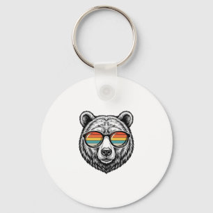Vintage Bear Sunglasses Vector Graphic Design_1 Key Ring