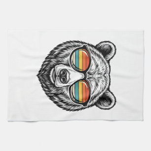 Vintage Bear Sunglasses Vector Graphic Design_1 Tea Towel