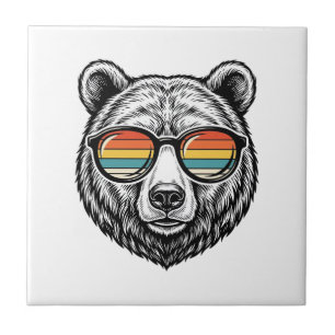 Vintage Bear Sunglasses Vector Graphic Design_1 Tile