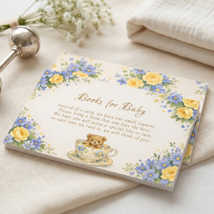 Vintage Bear Tea Cup Books for Baby Blue Floral Enclosure Card
