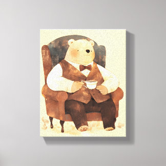 Vintage Bear Tea Time | Nursery Wall Art Print