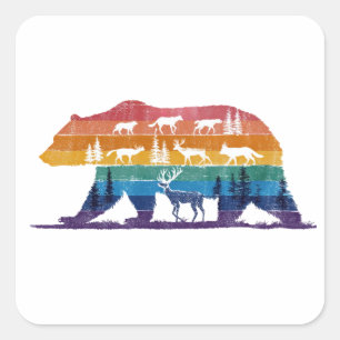 Vintage Bear Wildlife – Retro Forest Silhouette Square Sticker