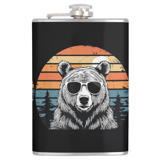 Vintage Bear with Sunglasses Hip Flask (Front)