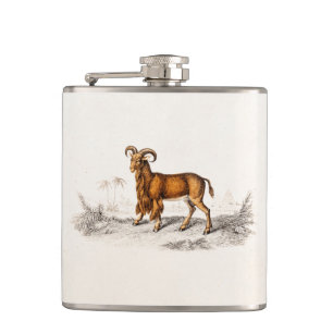 Vintage Bearded Goat Drawing Retro Beard Goats Hip Flask