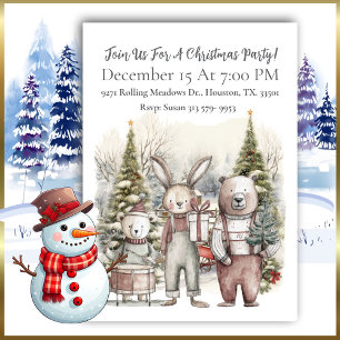 Vintage Bears And Rabbit Christmas Party Invitation