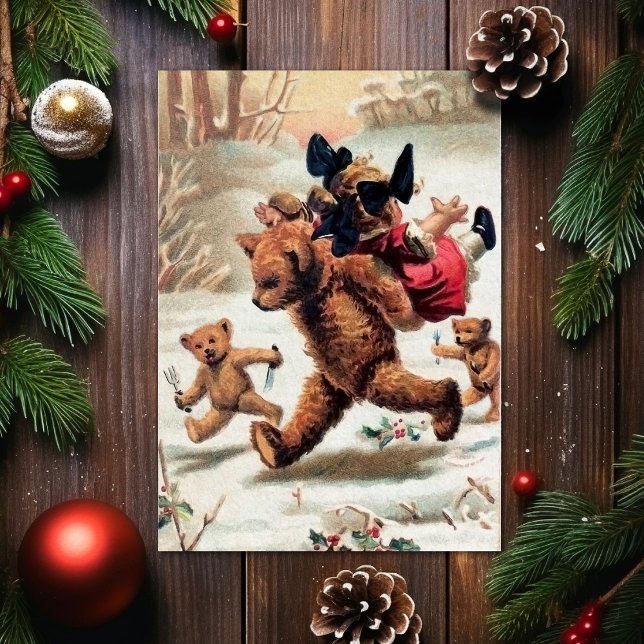 Vintage Bears Stealing Child Christmas Card (Creator Uploaded)