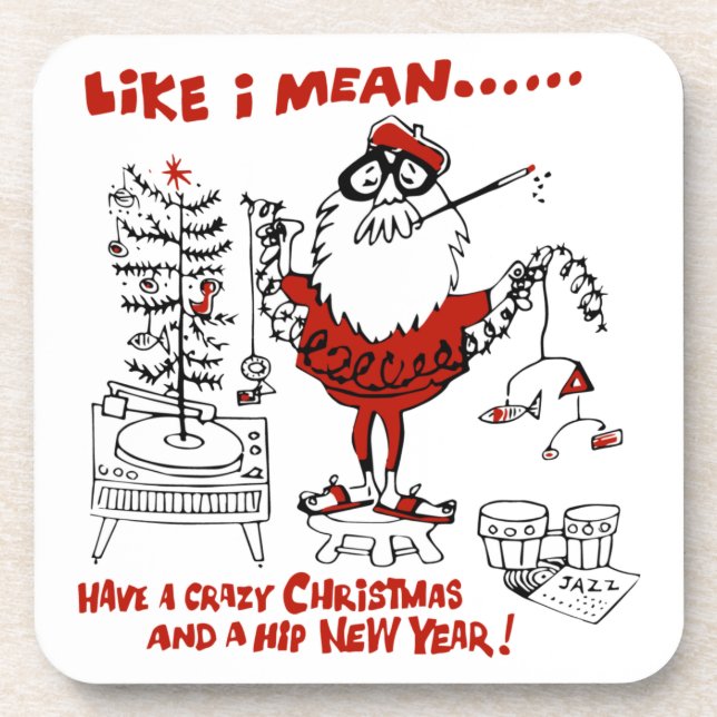 Vintage Beatnik Christmas Design Coaster (Front)