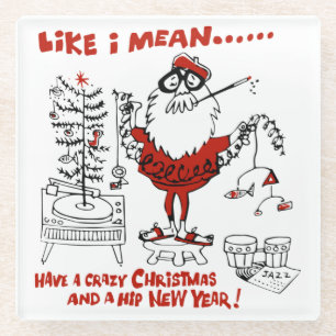 Vintage Beatnik Christmas Design Glass Coaster