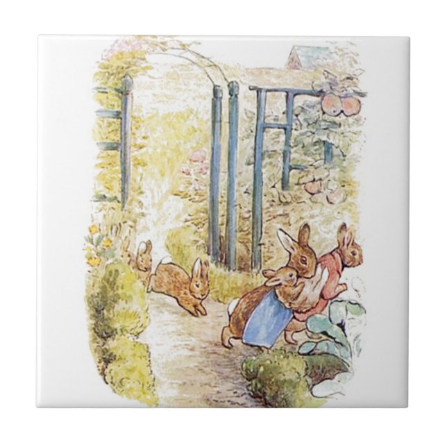 Vintage Beatrix Potter, Bunnies, Ceramic Tile (Front)