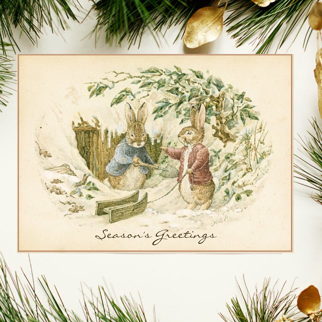 Vintage Beatrix Potter Christmas Greetings Holiday Card (Creator Uploaded)