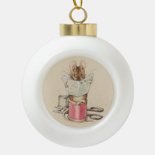 Vintage Beatrix Potter Tailor of Gloucester Mouse Ceramic Ball Christmas Ornament