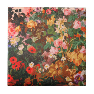 Vintage beautiful colourful flowers floral paintin tile