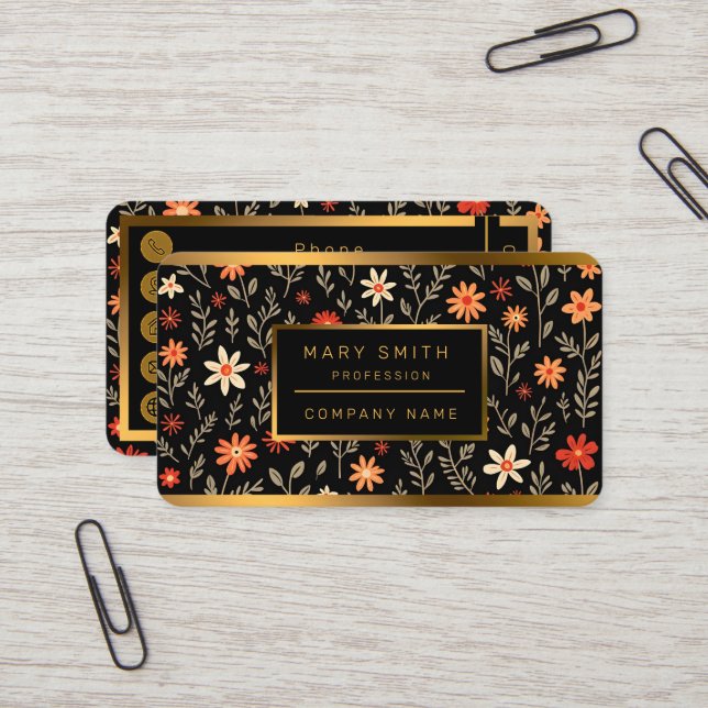 Vintage Beautiful Floral Trendy Collection Business Card (Front/Back In Situ)