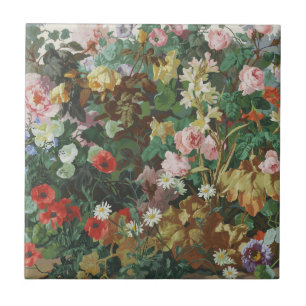 Vintage beautiful flowers floral painting tile