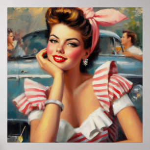 Vintage Beautiful Girl Painting Poster