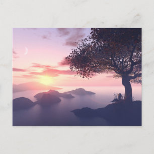 Vintage Beautiful Island Beach Sunset Postcard