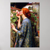 Vintage Beautiful Lady And Pink Rose Flower