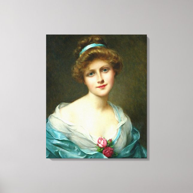 Vintage Beautiful Lady Green Dress Canvas Print (Front)