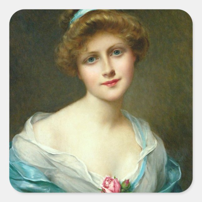 Vintage Beautiful Lady Green Dress   Square Sticker (Front)