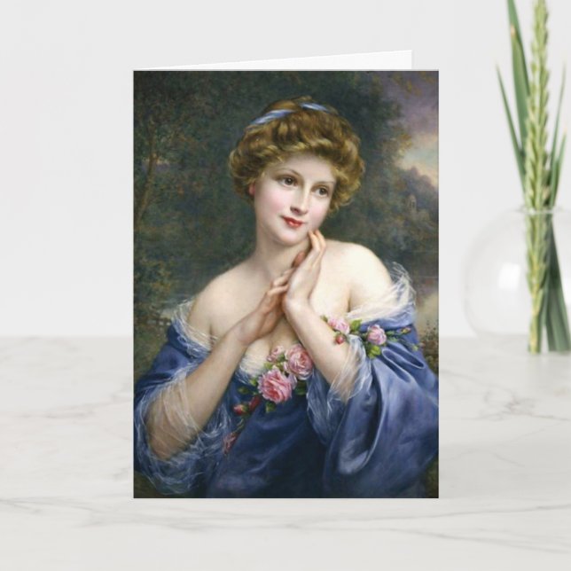 Vintage Beautiful Lady In Blue Card (Front)