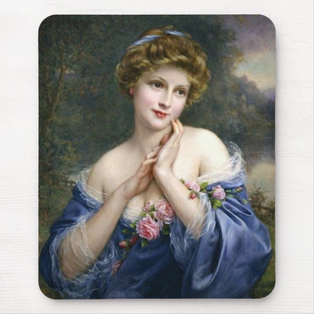 Vintage Beautiful Lady In Blue Mouse Pad (Front)