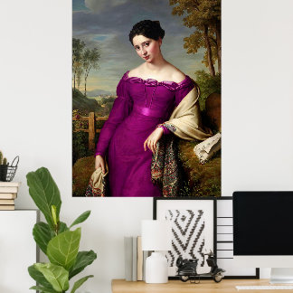 Vintage Beautiful Lady In Fuchsia Pink Poster