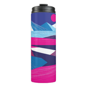 Vintage beautiful mountains and landscape with the thermal tumbler