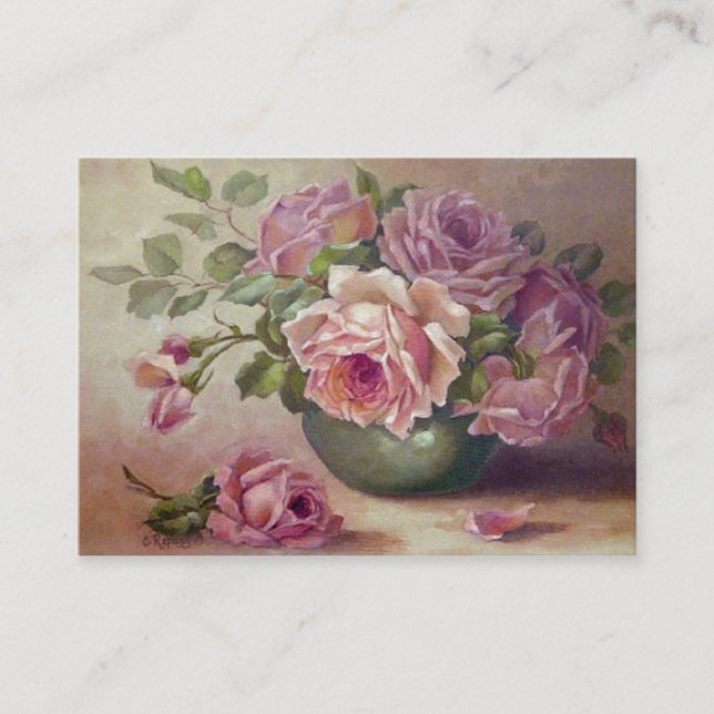 Vintage, Beautiful Pink Roses,Custom Business Card (Front)