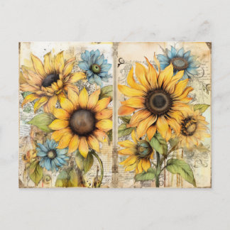 Vintage. Beautiful sunflowers. Holiday Postcard
